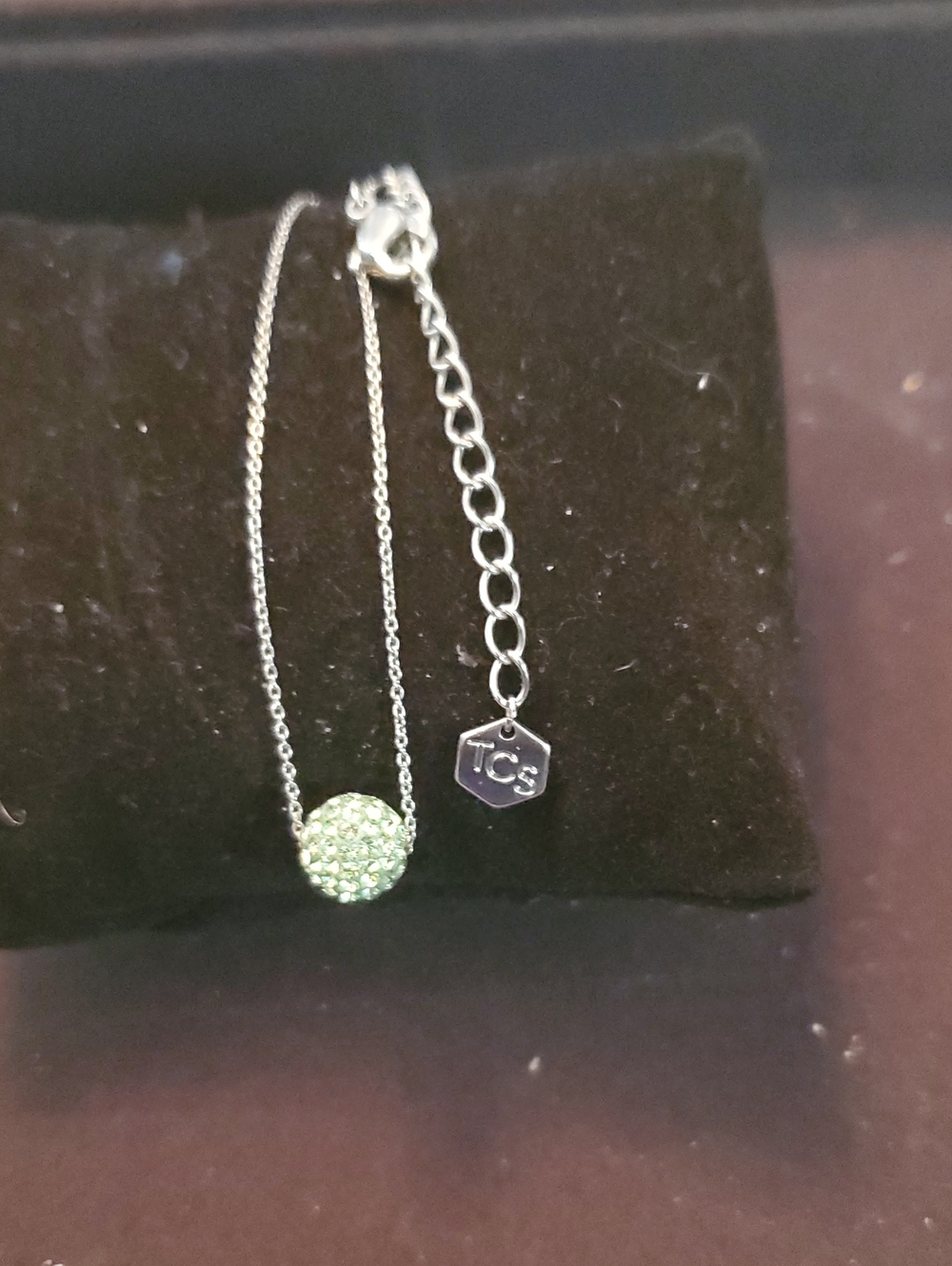 TC Silver Chain Necklace with Pale Green Crystal Sphere